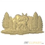 A 3D Relief Model of a Deer and Fawn set in a natural forest landscape