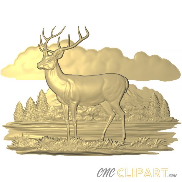 A 3D Relief Model of a Deer in front of a Lake scene
