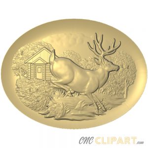 A 3D Relief Model of a Deer scene set in an oval frame