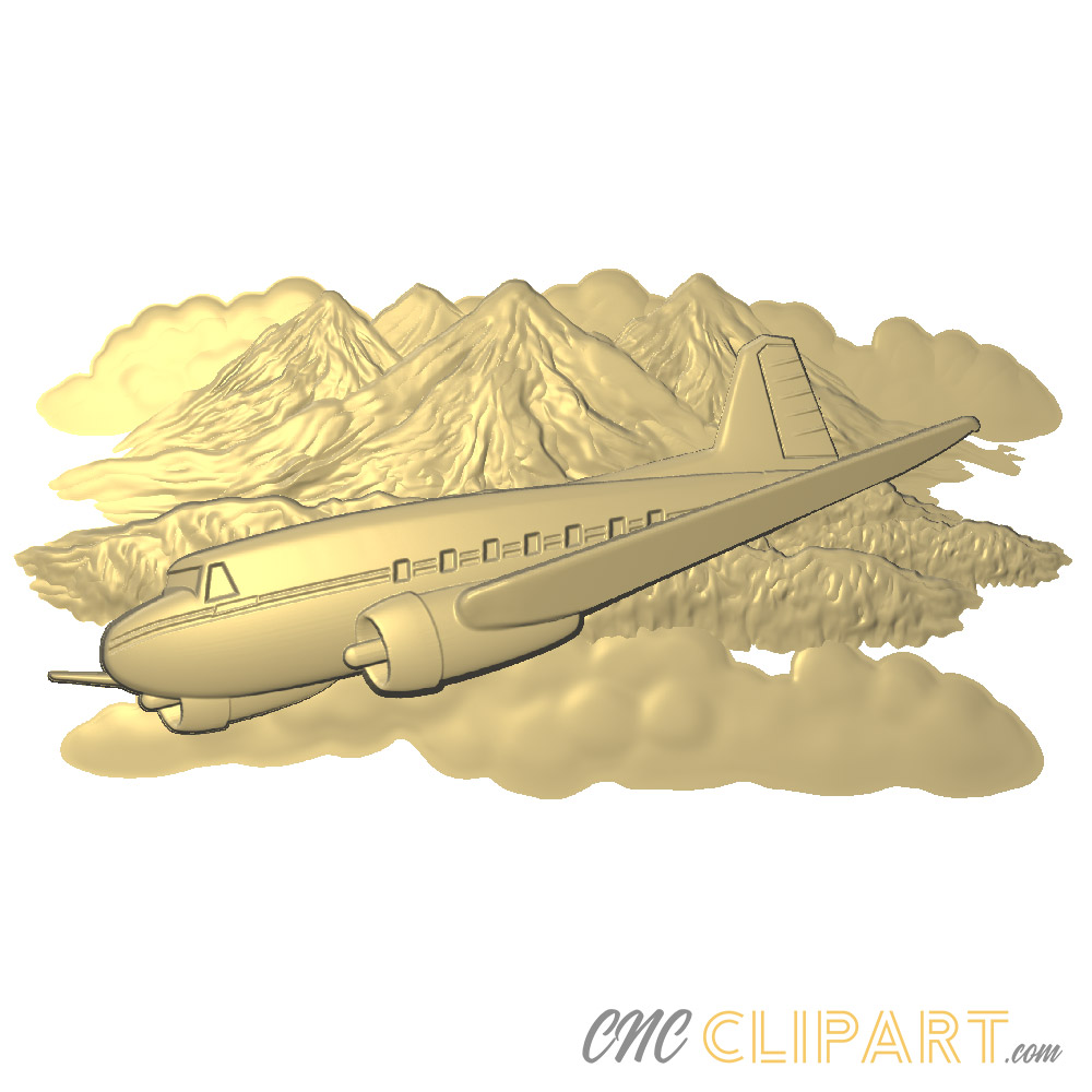 A 3D Relief Model of a DC3 Aircraft flying in the mountains