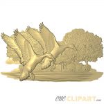 A 3D Relief Model of two Ducks in flight with a nature scene backdrop