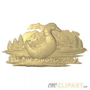 A 3D Relief Model of a Duck at the edge of a Lake scene