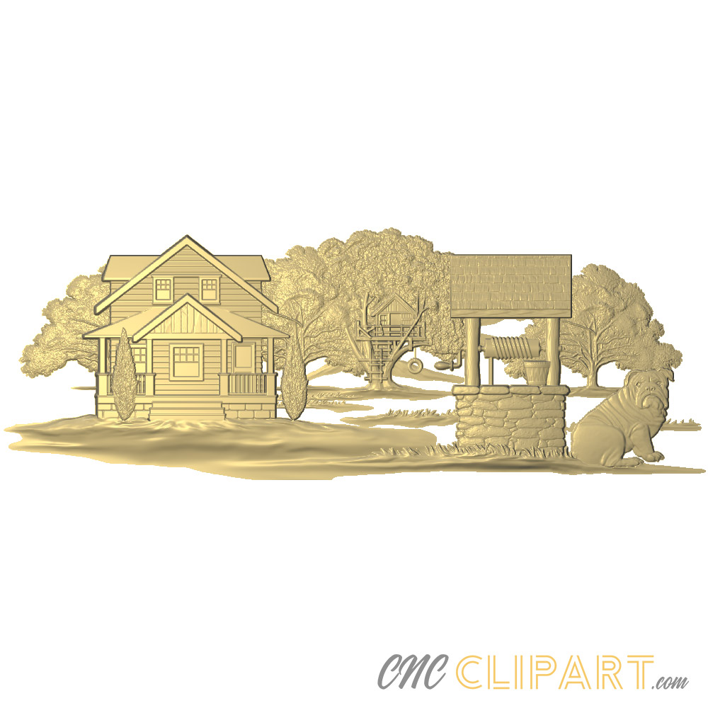 A 3D Relief Model of a Homestead with a well.