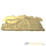 A 3D Relief Model of a Bull outside a farmhouse