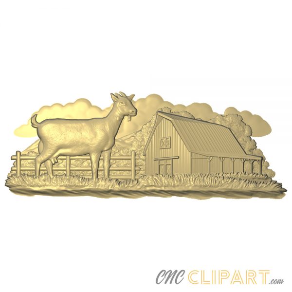 A 3D Relief Model of a Goat next to some farm buildings