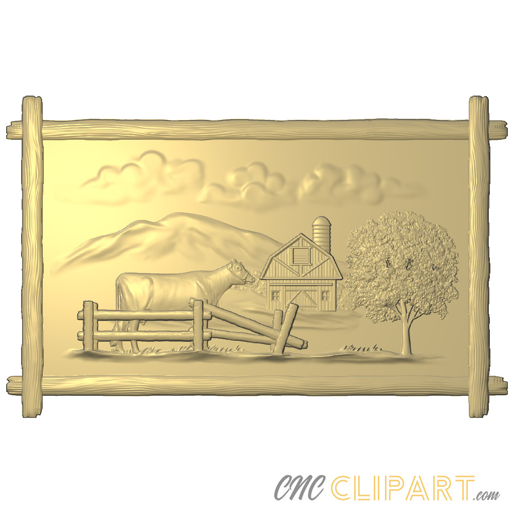 A 3D Relief Model of a Farm Scene in a frame