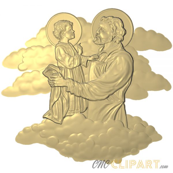 A 3D Relief Model of a Father and his young son on a cloud with religious connotations