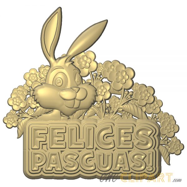 A 3D Relief Model of a Happy Easter sign featuring the Easter Bunny with Felices Pascuas wording