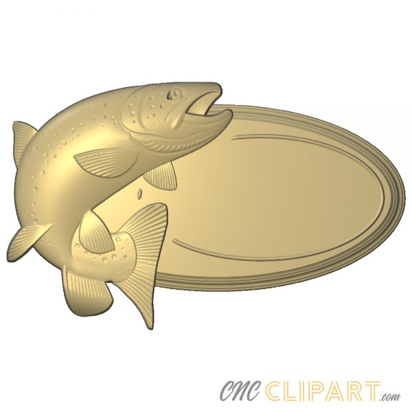 A 3D Relief Model of Fishing themed oval sign base with blank space to add your own custom text