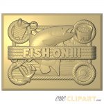 A 3D Relief Model of Fish On Sign Collage with fishing elements