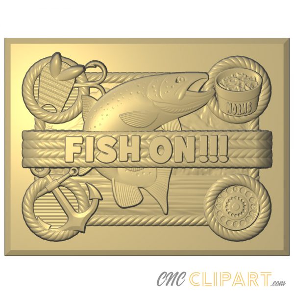 A 3D Relief Model of Fish On Sign Collage with fishing elements