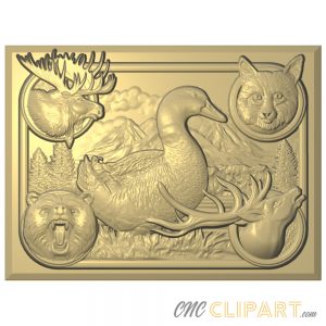 A framed 3D Relief Model depicting American Wildlife