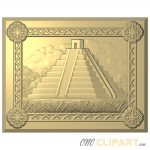 A framed 3D Relief Model depicting and Aztec Pyramid