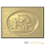 A framed 3D Relief Model depicting a Bear and Cubs family scene