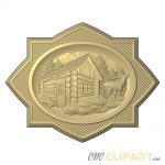 A framed 3D Relief Model of a Cabin and Elk