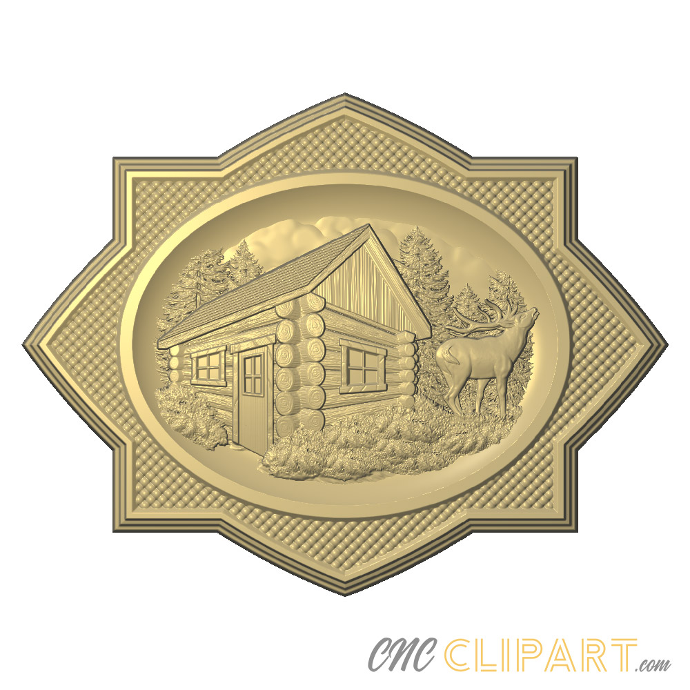 A framed 3D Relief Model of a Cabin and Elk