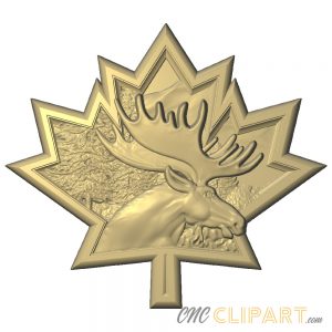 A framed 3D Relief Model of a Moose framed in a Canadian Maple Leaf