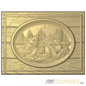 A framed 3D Relief Model depicting a Cougar and Cubs