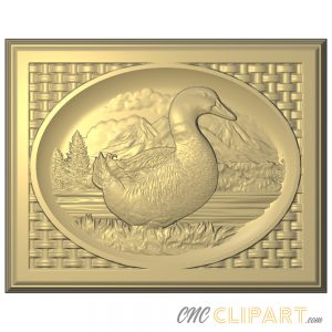 A framed 3D Relief Model of a Duck with a natural landscape background