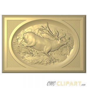 A framed 3D Relief Model of an Elk in a nature scene