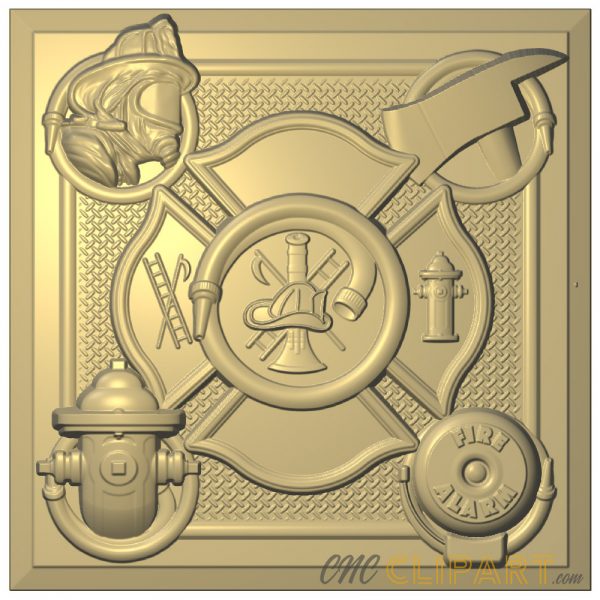 A framed 3D Relief Model of a Firefighter Collage