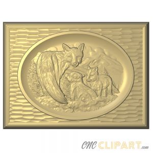 A framed 3D Relief Model of a Fox Family