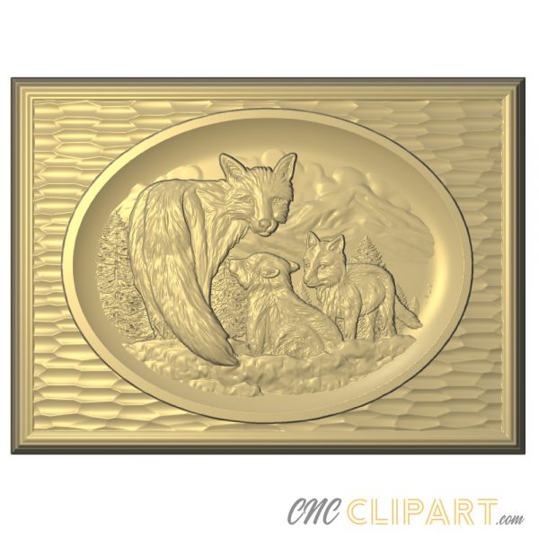 A framed 3D Relief Model of a Fox Family