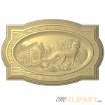 A framed 3D Relief Model of a Fox at a Cabin