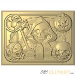 A framed 3D Relief Model of a Halloween collage