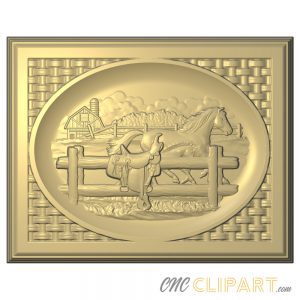 A framed 3D Relief Model of a Horse and Foal galloping around a paddock