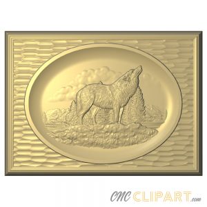 A framed 3D Relief Model of a Lone Wolf howling