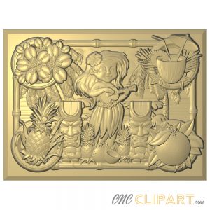 A framed 3D Relief Model of Polynesian Collage