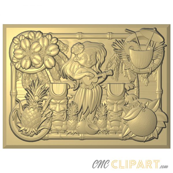 A framed 3D Relief Model of Polynesian Collage