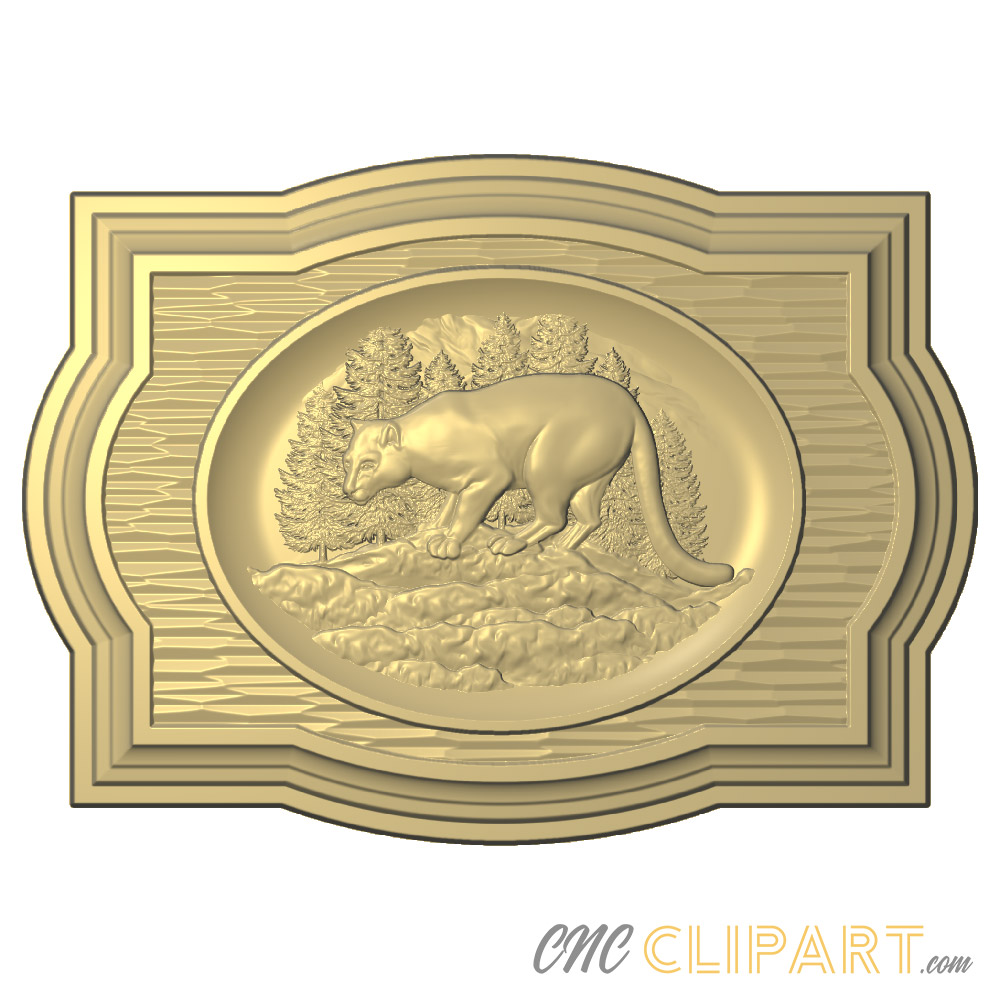 A framed 3D Relief Model of Mountain Lion in the wilderness