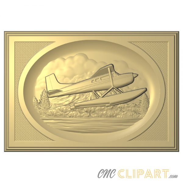 A framed 3D Relief Model of a Sea Plane on takeoff