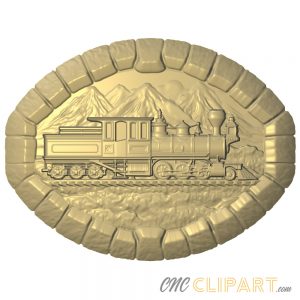 A framed 3D Relief Model of a Steam Train in the mountains