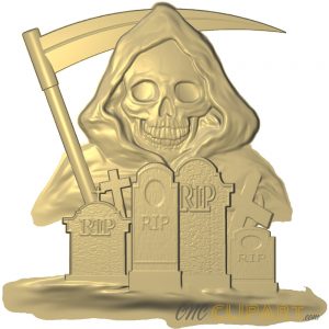 A 3D Relief Model of the Grim Reaper and Grave Headstones