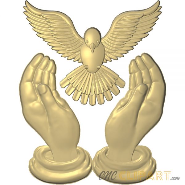 A 3D Relief Model of two open hands and a Dove