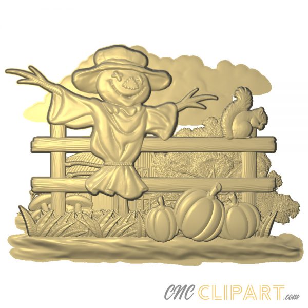 A 3D Relief Model of Harvest Fall Pumpkin field with a Scarecrow