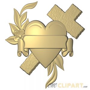 A 3D Relief Model of a Heart and Cross on a flower background