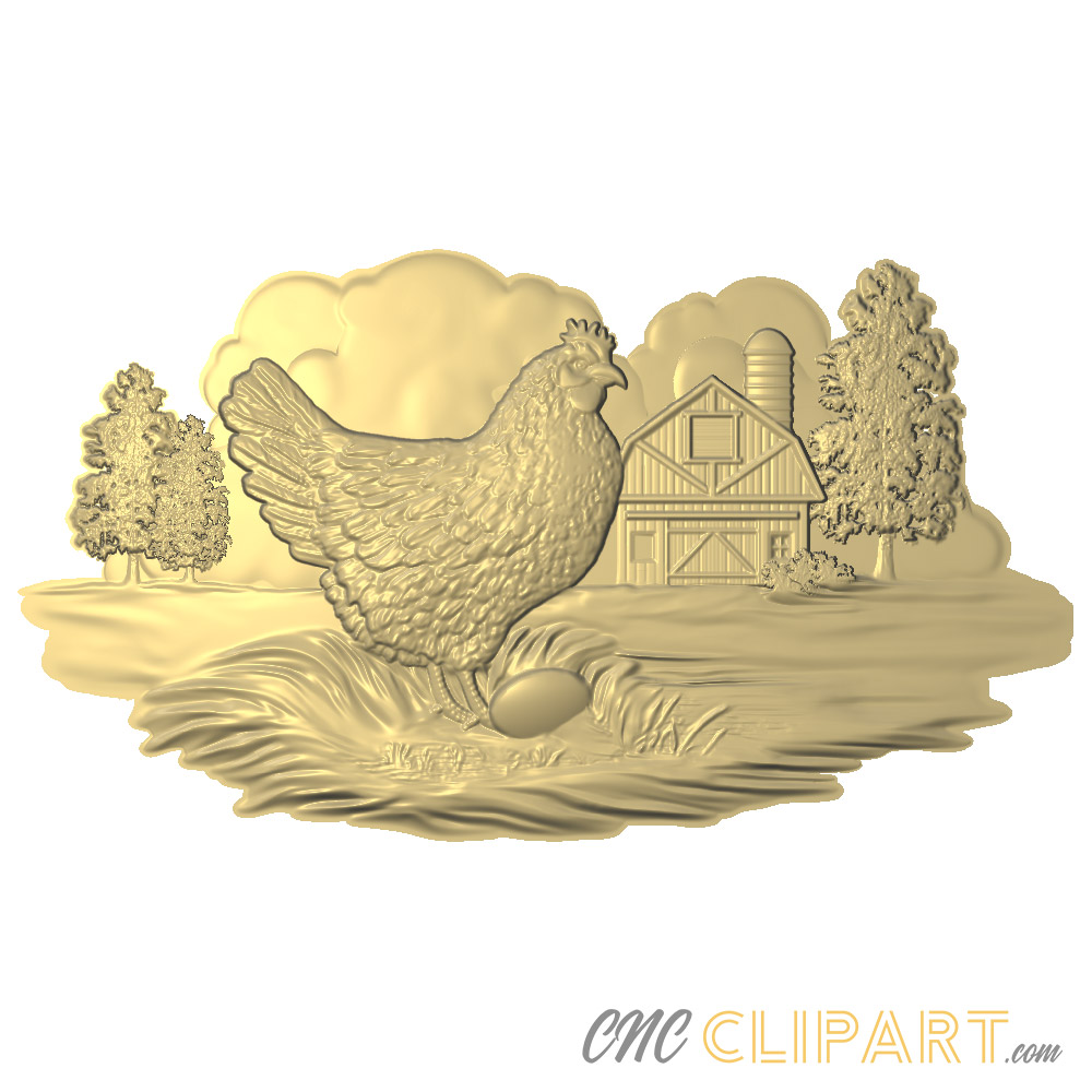 A 3D Relief Model of Hen on the Farm