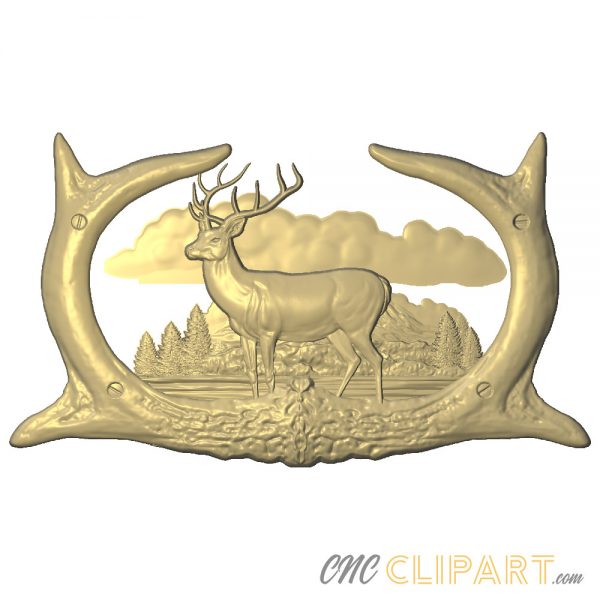 A 3D Relief Model of Deer scene set in a deer horn frame