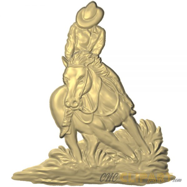 A 3D Relief Model of Cowboy Taming a Horse in grassland
