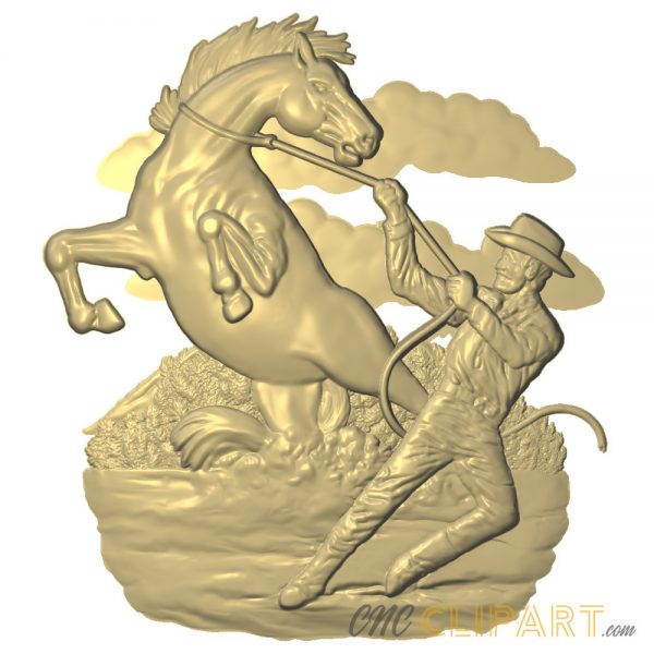 A 3D Relief Model of Cowboy Taming a bucking Horse 