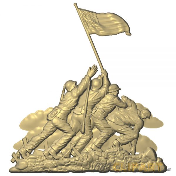 A 3D Relief Model depicting the raising of the US flag during the battle of Iwo Jima in World War 2