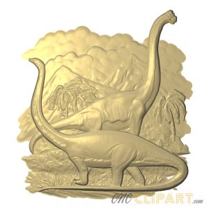 A 3D Relief Model of a Jurassic Dinosaur Brontosaurus Scene