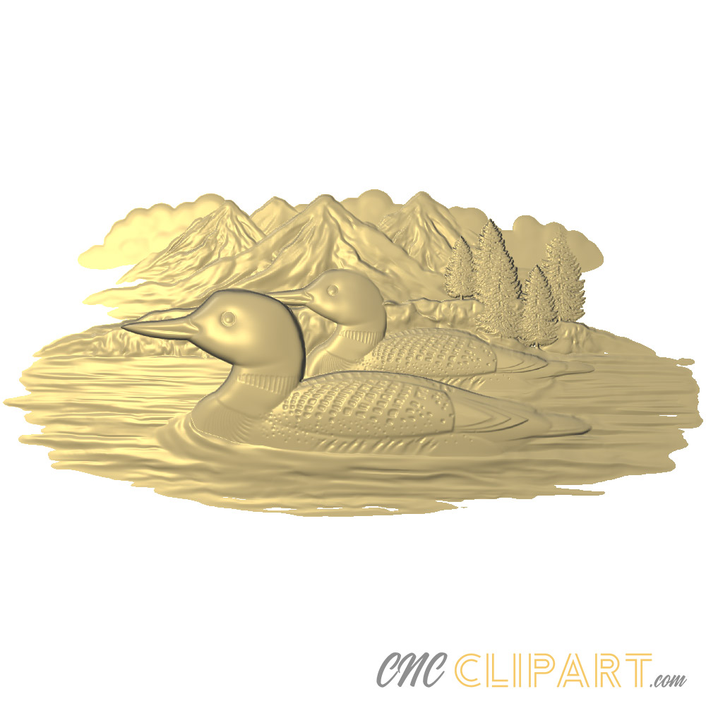 A 3D Relief Model of Loons on swimming on the surface of a Lake
