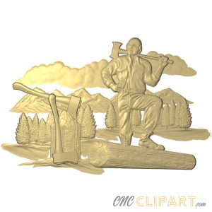 A 3D Relief Model of a Lumberjack proudly chopping wood
