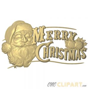 A 3D Relief Model of a traditional Merry Christmas sign with Santa Claus