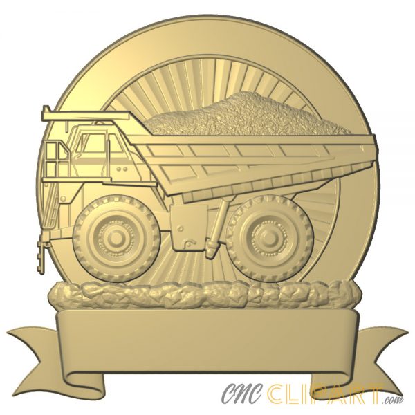 A 3D Relief Model of a dumper truck with banner space to add your own custom text